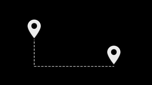 minimalist gps navigation motion graphic video with two location pins and dashed line route.