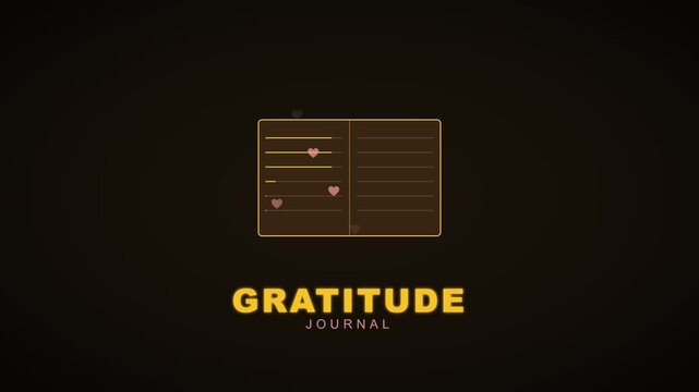 Gratitude journal animation with floating hearts for mindfulness and mental health concepts 4k self-care