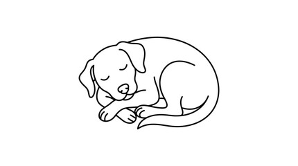 Fototapeta premium Cute puppy sleeping peacefully on its side. Adorable dog resting in calm relaxation with closed eyes.