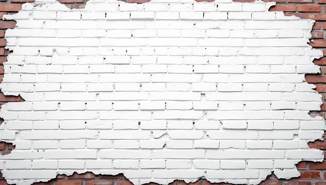 Cracked White Paint on Red Brick Wall Texture Background.