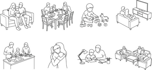 Obraz premium Professional Silhouette Vector Illustrations Depicting Everyday Human Activities on White Background