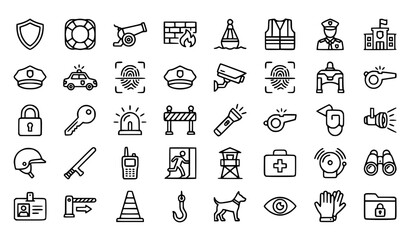 Modern Security Guard Outline Icons Pack Black and White Editable Vector Set © MDSALIM