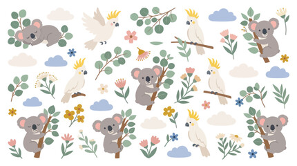 Australian Wildlife Koala and Cockatoo Pattern © Hana
