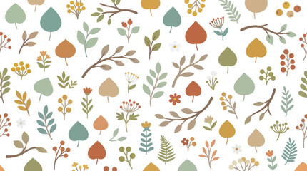 Autumnal leaf and berry pattern in warm seasonal colors. © Hana