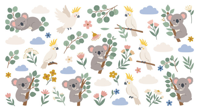 Australian Wildlife Koala and Cockatoo Pattern