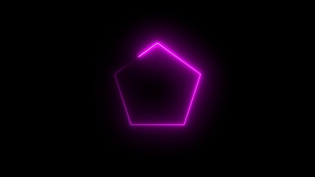 Neon purple pentagon shape glowing light animation on black background
