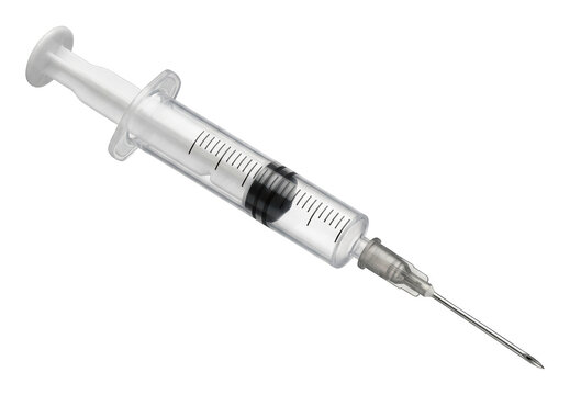 Professional sterile medical syringe with sharp hypodermic needle and clear isolated transparent background image