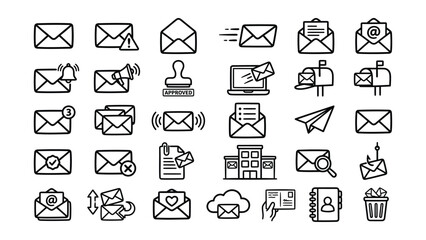 Fototapeta premium Collection of various email and communication related icons with transparent background