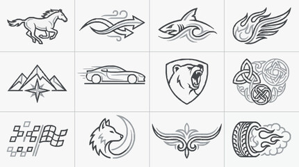 Obraz premium Clean Black and White Minimalist Logos of Animals Mythical Creatures and Abstract Symbols for Branding