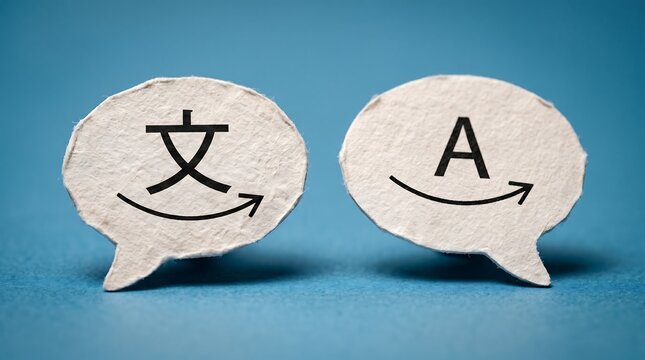 Language translation concept with speech bubbles on blue background