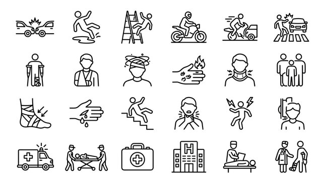 Ultimate hand drawn personal injury claims and accident insurance vector icons grid mockup