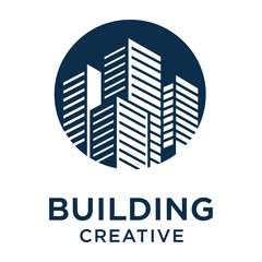 Fototapeta premium Minimalist Real Estate Logo Design Featuring City Skyline Skyscrapers Icon Symbol