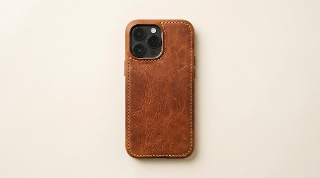 Modern smartphone with a premium brown leather protective case for mobile device protection. vintage leather iphone
