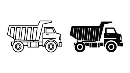 Fototapeta premium Dump truck icon set, heavy construction vehicle, vector illustration