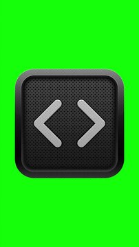 3D Code Brackets Icon on Green Screen Button