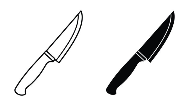 Set of kitchen knives icons, vector illustration of a chef knife, isolated on white background