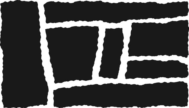 Black torn paper frame collection, irregular uneven shapes, jagged rough edge rectangles for collage, posters, banners and creative layout designs
