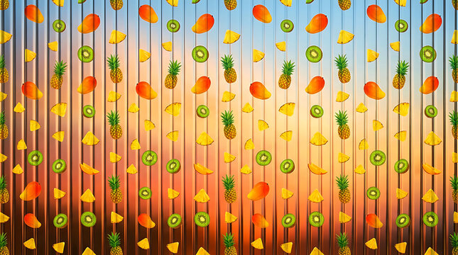 Fresh tropical fruit pattern with mango pineapple and kiwi on a colorful background.
