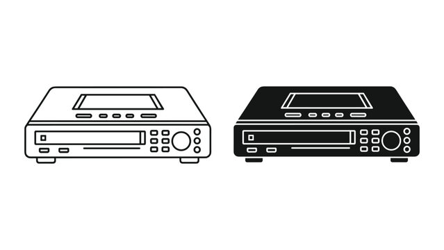 Set of dvd player icons in outline and solid style vector illustration of home electronic device for media playback isolated on white background