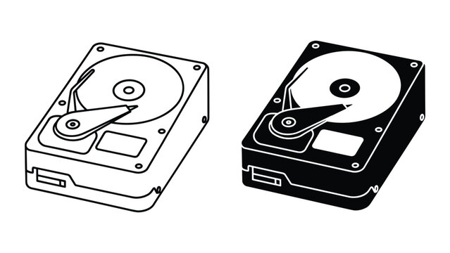 Set of hard disk drive icons, isometric view of hdd storage device, computer hardware component, vector illustration isolated on white background