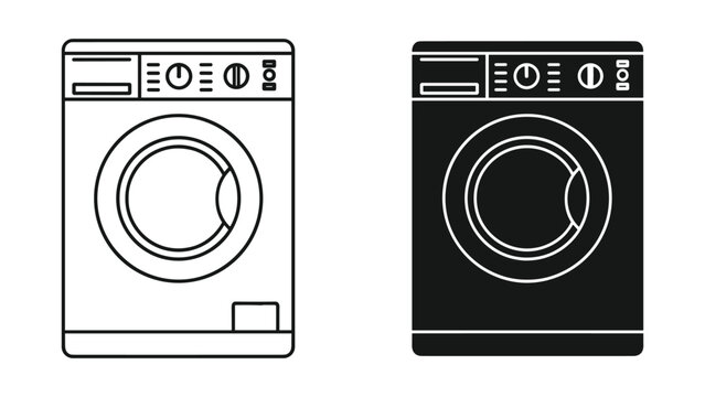 Washing machine icon set, vector illustration of laundry appliance, front load washer, outline and solid style symbols