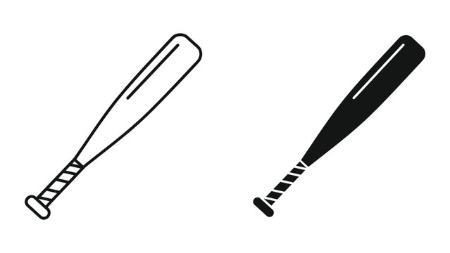 Baseball bat icon set outline and solid silhouette vector illustration of baseball equipment