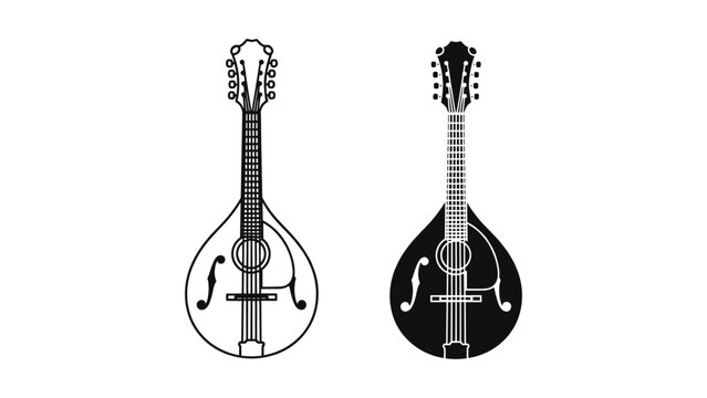 Mandolin musical instrument icon set, vector illustration of stringed instrument isolated on white background