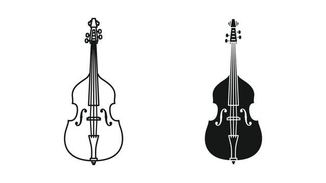 Double bass and cello icons set, outline and silhouette vector illustration of string musical instrument