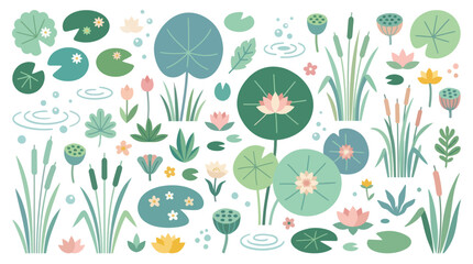 Colorful lotus pond and lily pad pattern. © Maria