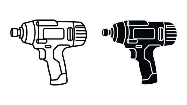 Impact wrench icon, power tool vector illustration, cordless drill symbol, construction equipment silhouette, isolated on white background
