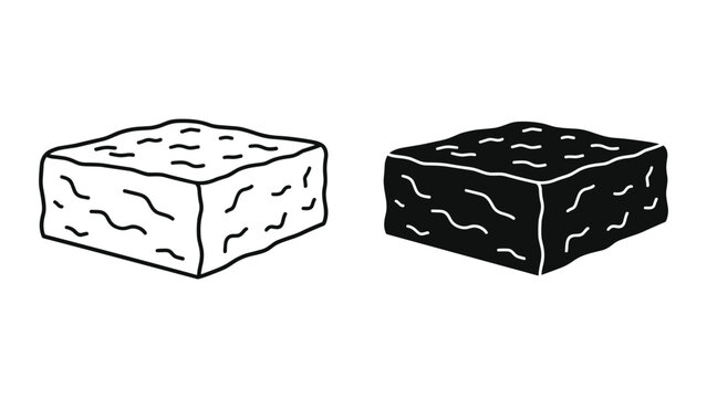 Set of two hand drawn brownies, outline and silhouette style, isolated on white background