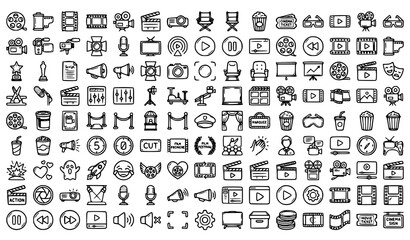 Fototapeta premium Movie Reel Doodle Icon Set Hand Drawn Cinema Vector