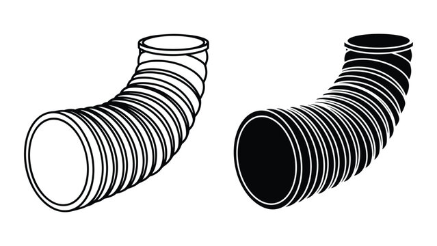 Flexible hose or ventilation duct icon, corrugated pipe vector illustration isolated on white background