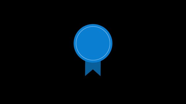 Blue badge ribbon icon for quality award trust on black background