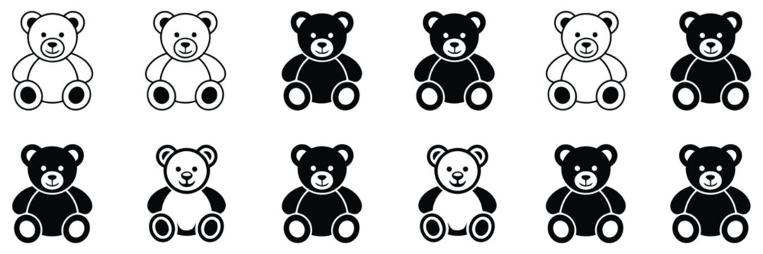 Teddy Bear Icons Set &ndash; Cute Plush Toy, Stuffed Animal and Kids Teddy Vector.