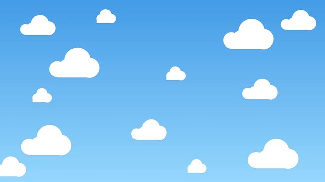 Flat vector animation of white clouds floating across a blue sky background