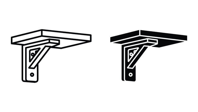 Wall shelf with bracket icon, vector illustration of furniture support, minimalist design for interior decor, isolated on white background