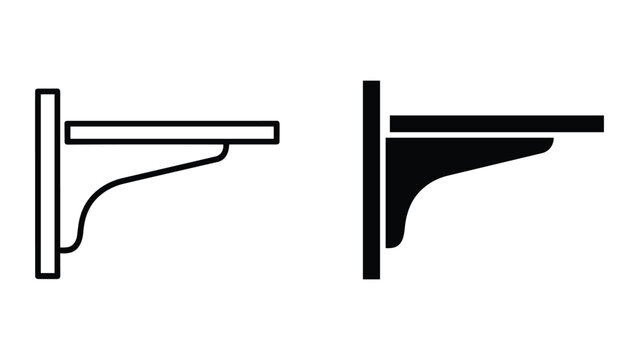 Wall shelf with bracket icon, side view of furniture element, simple outline and solid silhouette design, vector illustration isolated on white background