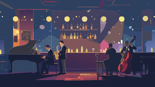 夜のミュージックバーで演奏するジャズバンド_1920x1080px