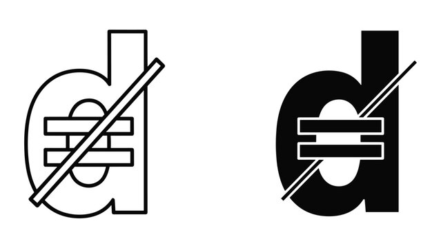 Vietnamese dong currency symbol, d with double horizontal stroke and diagonal line, vector icon set, isolated on white background