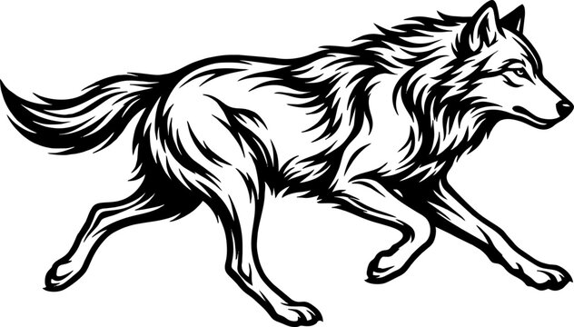 Snarling wolf head in vintage woodcut engraving style