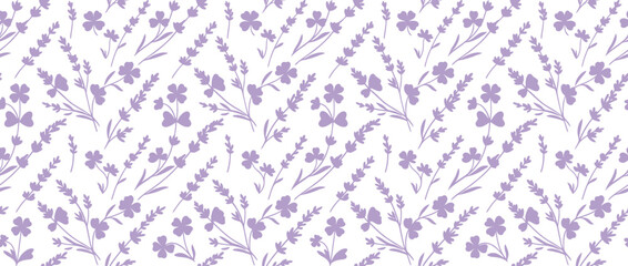 Fototapeta premium Seamless Pattern of Lavender Flowers and Floral Elements