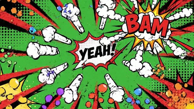 Energetic Pop Art Comic Explosion with Vibrant Speech Bubble and Bam Text