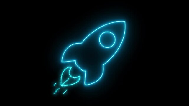 neon rocket launch icon isolated on dark background 