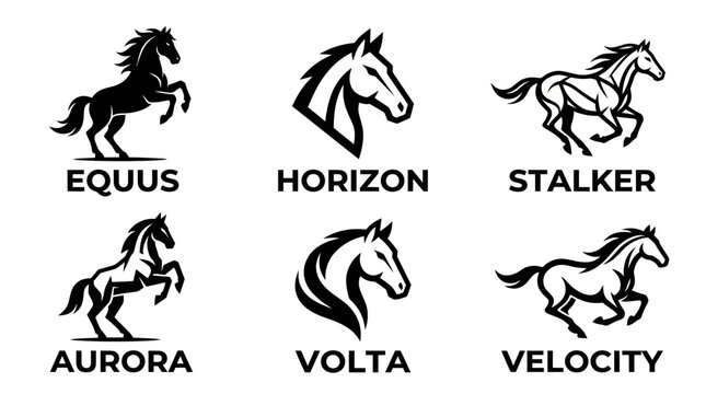 Horse head and running horse logo icon collection