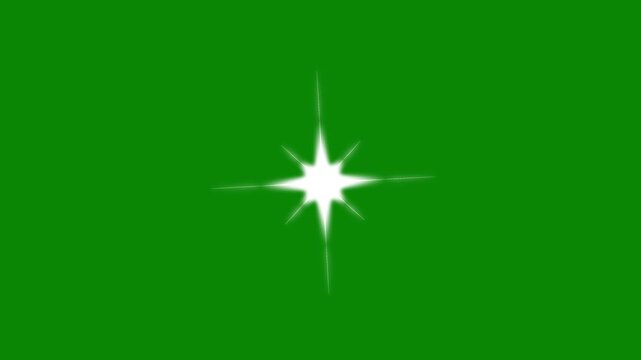 Luxury white glitter starburst trail, twinkling stars motion graphics, glowing light burst, retro doodle cartoon vector sparkle animation overlay on transparent green screen video. 4K loop