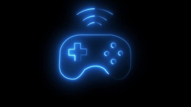 Neon Blue Gaming Controller Gamepad Animation for Video Games