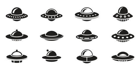 UFO Icons Set – Flying Saucer, Alien Spaceship, Extraterrestrial and Sci-Fi Vector. © Mobarok Hossen Munna