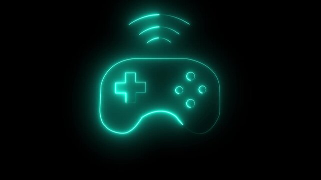 Neon cyan Gaming Controller Gamepad Animation for Video Games
