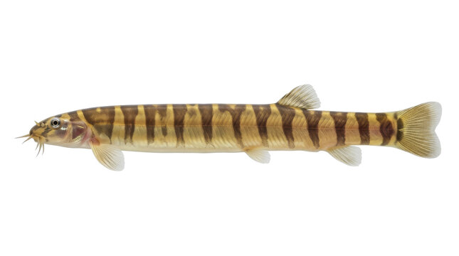 Eel loach specimen detailed studio photograph with visible barbels and markings on transparent background fish cobitidae